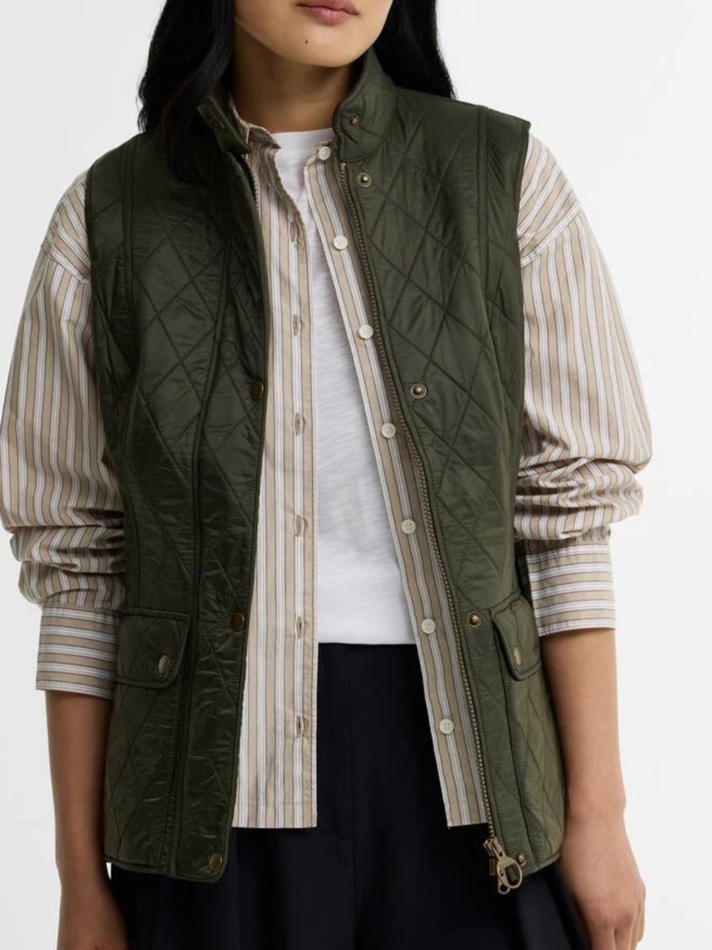 Barbour Wray Gilet in Olive Size US 10 Quilted Vest Fleece Lined Layering Warm